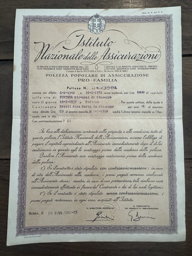 Polizza ina pro - ina, 1942