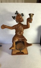Handcarved Priest Sitting On Wine Barrel - Made In Italy 