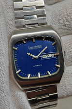 orologio eberhard square vintage, blu, inox steel, cassa TV - automatic