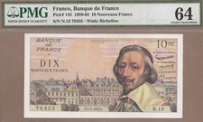 FRANCIA: Banconota da 10 franchi Nouveaux, (UNC PMG64), P-142, 05.03.1959, senza riserva!