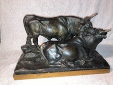 Sabatelli, terracotta patinata a bronzo raffigurante due buoi, inizi secolo XX