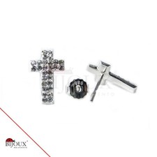 Orecchini Argento 925  Croce Con Brillantini Uomo Donna Rodiato