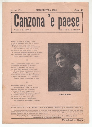 Spartito canzona paese e a - canzona, e.a