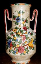 GRANDE VASO CERAMICA GIALLETTI DERUTA DECORATO A MANO-FIORI