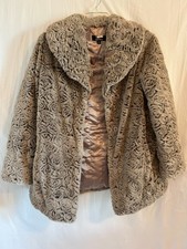 Dennis Basso cappotto pelliccia sintetica donna XS tortora testurizzato rosa collo scialle outdoor