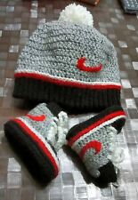 Set Scarpine + Cappellino Uncinetto Neonato LANA Acr. 0-3 Mesi Suola Cm9