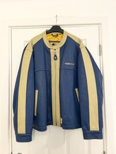 Giacca biker pelle blu e