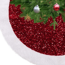 Rosso Paillettes Gonna Albero Di Natale Finta Pelliccia Gonne per Alberi Di Nata