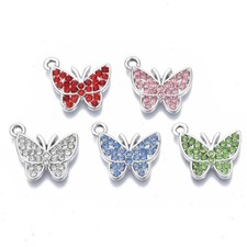 5 ciondoli farfalla micro pavè tono argento misti bellissimi con dettaglio strass