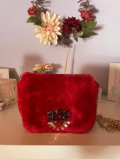 Borsetta Molly Bracken bordeaux gioiello finta pelliccia Nuovo senza cartellino