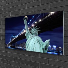 100x50 Quadro Immagine Arte da Parete Vetro  Ponte Statua della Libertà New York