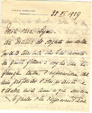 1929 INZAGO Lettera contessa Antonia CACCIA DOMINIONI GNECCHI - Autografo