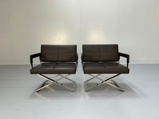 Coppia di Poltrone Poltrona Frau "Aster X" Lounge - In Marrone Scuro "Pelle Frau"