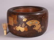 Braciere giapponese laccato legno di paulownia 15,3 pollici Maki-e scaldamani cerimonia tè