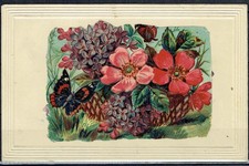 CARTOLINE DEL 1900 PRATO DI FIORI E FARFALLA