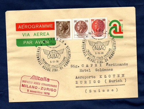 Aerogramma per zurigo del - zurigo, 1978