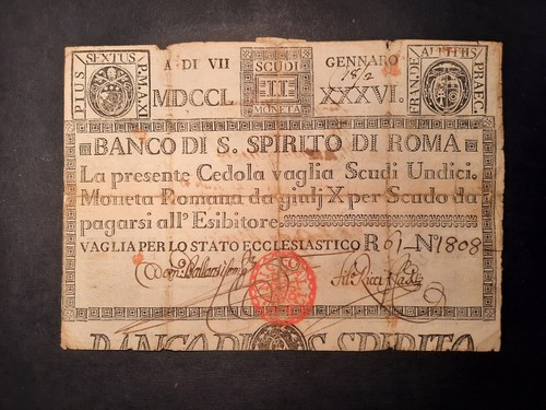 Cedola ponificia scudi - 11,
