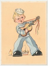Non Viaggiata Milan cartolina d'epoca bambino marinaio musica chitarra
