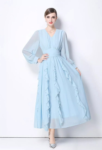 Abito lungo azzurro elegante - abito,