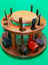 POGGIA PIPE in noce 9 posti con Barattolo di vetro per tabacco MASSELLO DI LEGNO