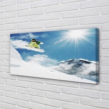 Quadro Tulup Stampa su Tela 140x70 Wall Art Uomo Montagna Snowboard