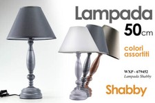 LUMETTO SHABBY CHIC LAMPADA TAVOLO COMODINO Abat Jour BASE LEGNO 50 CM