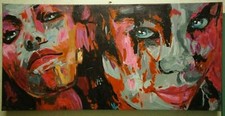 Quadro Moderno Dipinto A MANO Donne Astratto POPART Con Telaio 50x100CM italiano