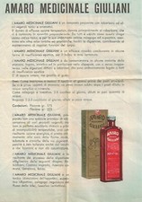 AMARO MEDICINALE GIULIANI FOGLIO PUBBLICITARIO 1952