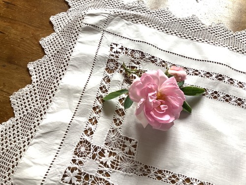 Vintage white linen lace - vintage, &