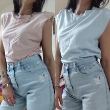 Set Lotto 2 T-shirt Donna Basic Over Spalline Imbottite S M L Azzurro Rosa