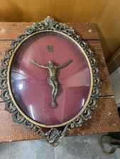 ANTICO CROCIFISSO IN BRONZO CAPEZZALE VETRO CORNICE