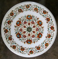 Tavolino da Caffè da Lavoro 15" Pollici Corniola Pietra Intarsiata Marmo Bianco Angolare