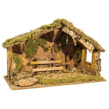 Capanna Presepe In Legno E Sughero Con Muschio Stalla Per Natività 27x47x32 cm