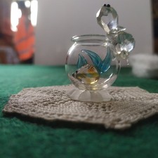 MICRO ACQUARIO-Boccia/Vetro Soffiato di Murano con Pesciolino+Tartaruga -Anni'60