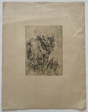 Stampa Antica Incisione  Giovanni Fattori “ Cavallo”