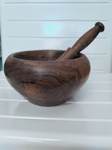 Mortaio legno olivo con - mortaio, in