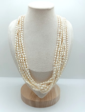 collana girocollo vintage perle di fiume 9 fili chiusura argento 925