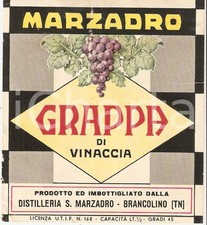 1965 ca BRANCOLINO (TN) Distilleria MARZADRO Grappa di Vinaccia *Etichetta 