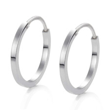 Orecchini a Cerchio Diametro 12mm Uomo Donna Unisex a Quadrellino Tono Argento