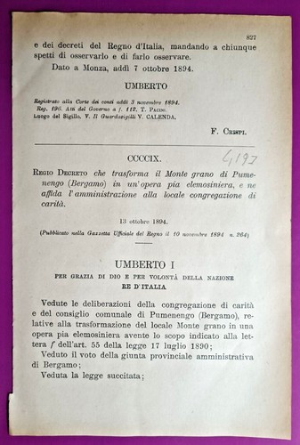 Pumenengo 1894 regio - pumenengo, decreto