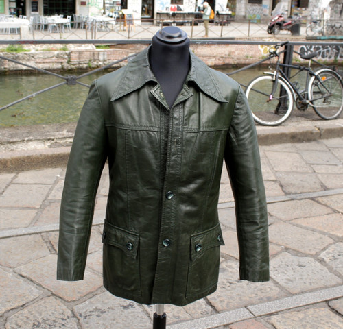 Giacca pelle vintage verde
