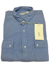 MAURO GRIFONI camicia oxford con rotture collo e taschini celeste 100% cotone 