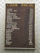 Vecchia tabella listino prezzi