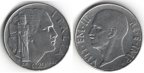 Italia centesimi 1942 - 20, centesimi,