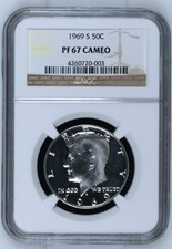 1969-S Kennedy moneta mezzo dollaro NGC classificata PF 67 CAMEO