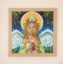 Piccolo Quadro Dipinto A Mano Con Angelo, Dipinto Sacro, Arte Religiosa 