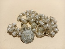 ROSARIO Antico GRANI Vetro Bugnato Bianco BEATA VERGINE LORETO Medaglia S. CASA