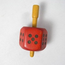 TROTTOLA DA GIOCO TEETOTUM DADO ROTANTE ART DECO IN LEGNO ROSSO VINTAGE V803