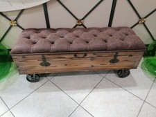 Baule Cassapanca Contenitore Con Rotelle Legno Ecopelle Chester Chesterfield...