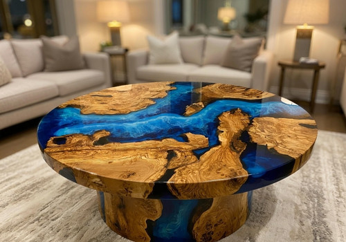 Tavolo fiume epoxy verde blu - tavolo,